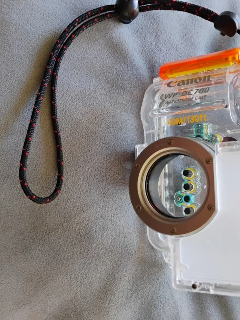 Canon Wp-DC700 Clear Waterproof Camera Housing with Teal and Orange Accents